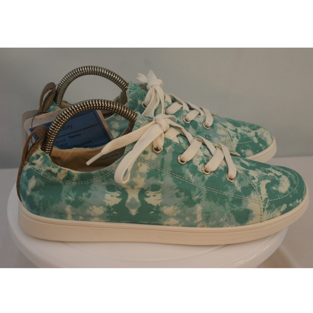 Waco Spenco Womens Tie Dye Canvas Sneakers Green White Lace Up Shoes Size 7B NEW